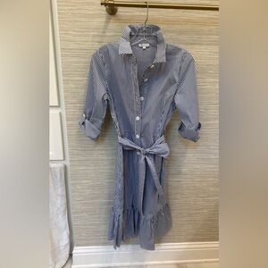 PATTY KIM Blue and White Striped Midi Shirt Dress